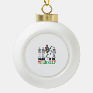 Rainbow Skeleton Dare to Be Yourself Vector Design Ceramic Ball Christmas Ornament