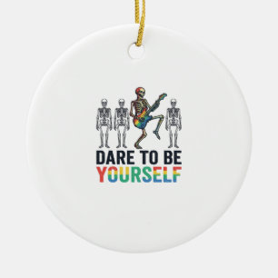 Rainbow Skeleton Dare to Be Yourself Vector Design Ceramic Tree Decoration