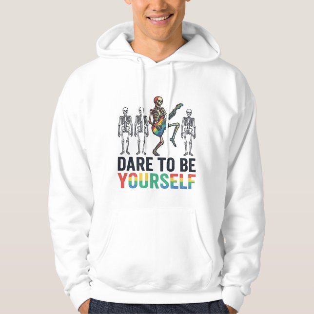 Rainbow Skeleton Dare to Be Yourself Vector Design Hoodie (Front)
