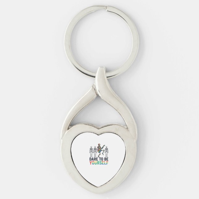 Rainbow Skeleton Dare to Be Yourself Vector Design Key Ring (Front)