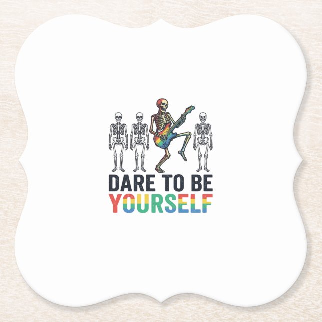 Rainbow Skeleton Dare to Be Yourself Vector Design Paper Coaster (Front)
