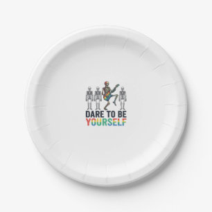 Rainbow Skeleton Dare to Be Yourself Vector Design Paper Plate