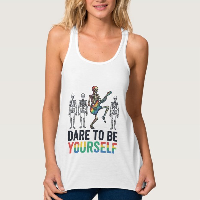 Rainbow Skeleton Dare to Be Yourself Vector Design Singlet (Front)