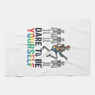 Rainbow Skeleton Dare to Be Yourself Vector Design Tea Towel