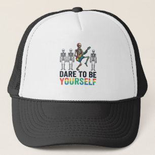 Rainbow Skeleton Dare to Be Yourself Vector Design Trucker Hat