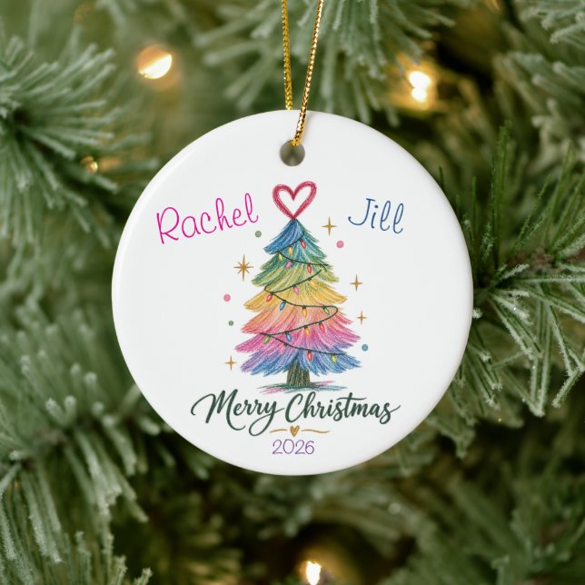 Rainbow Sketched Christmas Tree Ceramic Tree Decoration (Tree)