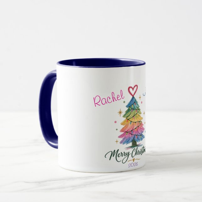Rainbow Sketched Christmas Tree Mug (Front Left)