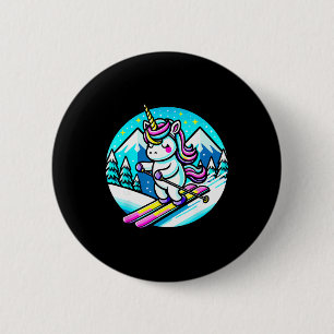 Rainbow Skiing Unicorn Kawaii Ski Cute Pastel Soft 6 Cm Round Badge