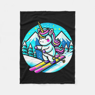 Rainbow Skiing Unicorn Kawaii Ski Cute Pastel Soft Fleece Blanket