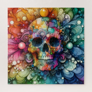 Rainbow Skull Alcohol Ink Jigsaw Puzzle