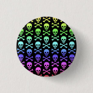 Rainbow Skull and Crossbones 3 Cm Round Badge