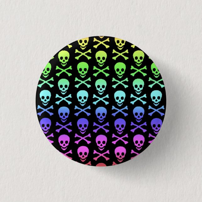 Rainbow Skull and Crossbones 3 Cm Round Badge (Front)