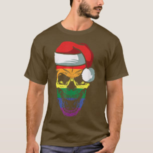 Rainbow Skull Santa Hat Christmas LGBT-Q Gay Pride T-Shirt