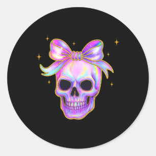 Rainbow Skull Shirt Halloween Cute Bow Pastel Aest Classic Round Sticker