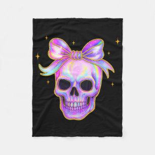 Rainbow Skull Shirt Halloween Cute Bow Pastel Aest Fleece Blanket