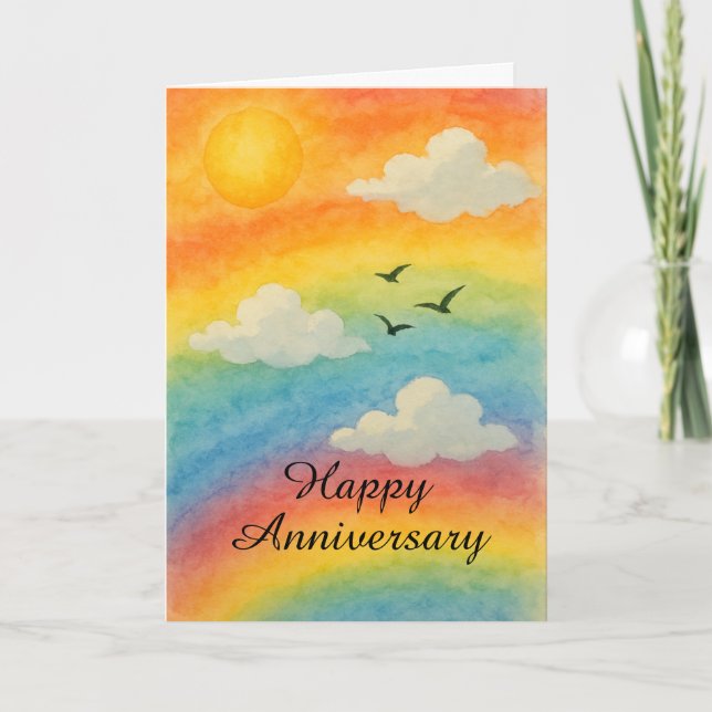 Rainbow Sky Anniversary – LGBTQ+ Love Celebration  Card (Front)