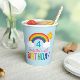 Rainbow Sky Girls Birthday Party Blue Paper Cups