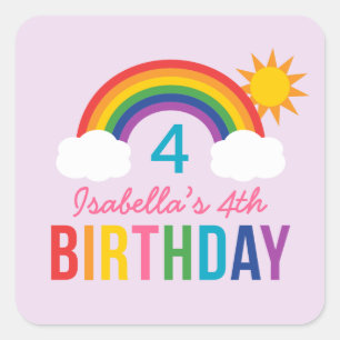 Rainbow Sky Girls Birthday Party Purple Square Sticker