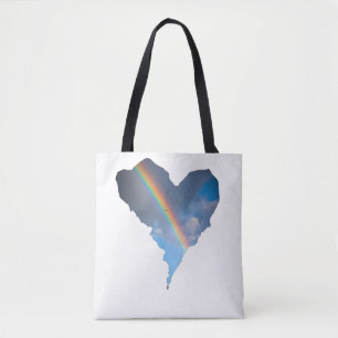 Rainbow Sky Heart Tote Bag Dreamy Nature Canvas