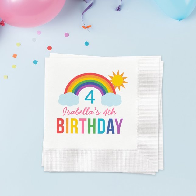 Rainbow Sky Modern Girl Custom Birthday Party Napkin (Creator Uploaded)