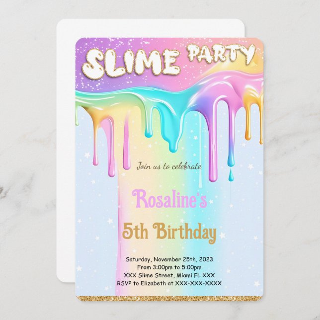 Rainbow Slime Birthday Party Invitation (Front/Back)