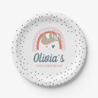 Rainbow Sloth Birthday Party Plates