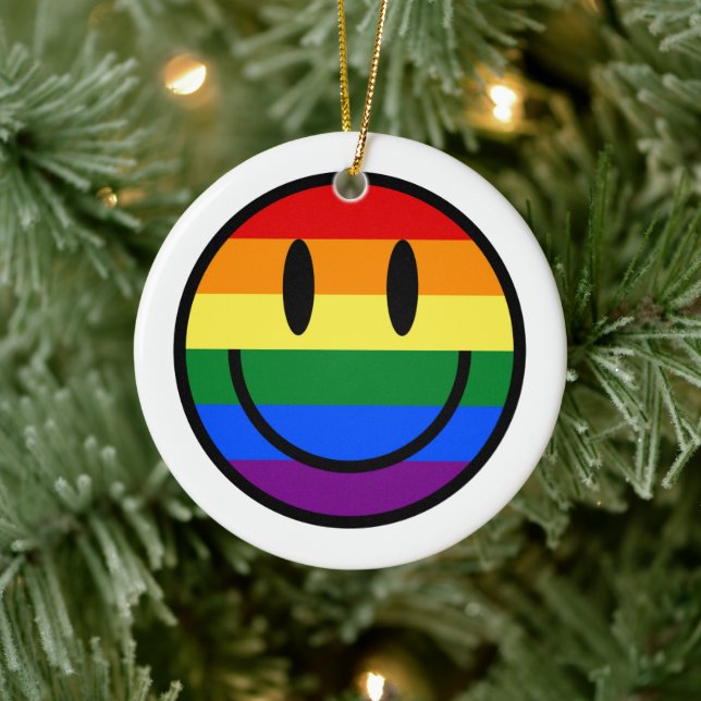 Rainbow Smiley Face Ceramic Tree Decoration (Tree)