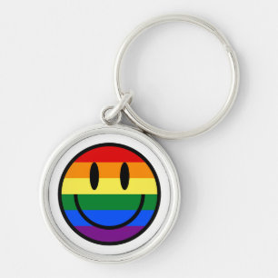Rainbow Smiley Face Key Ring