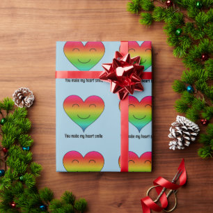 Rainbow smiling heart pale blue wrapping paper