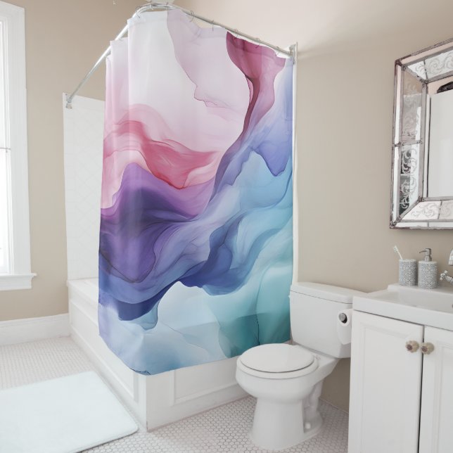 Rainbow smoke swirl pattern shower curtain (In Situ)