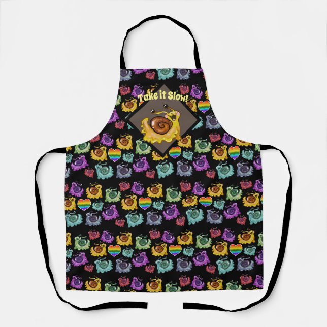 Rainbow Snails 'take it slow' Apron (Front)