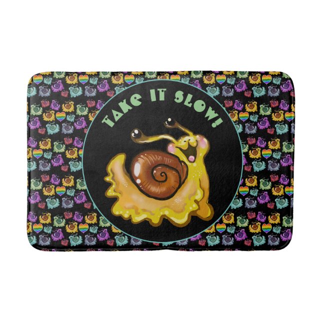Rainbow Snails "take it slow!" Bath Mat (Front)