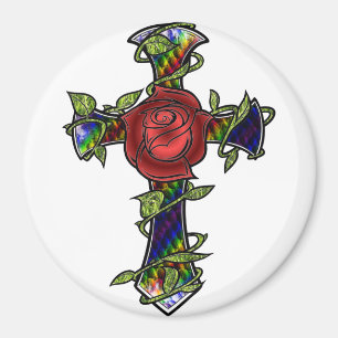 Rainbow Snakeskin Cross Magnet