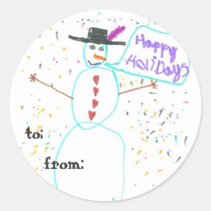 Rainbow snowman gift-tag labels