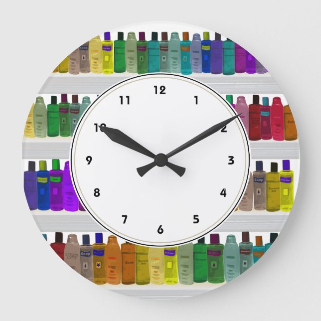 Rainbow Soap Bottles Colourful bathroom clock (Front)
