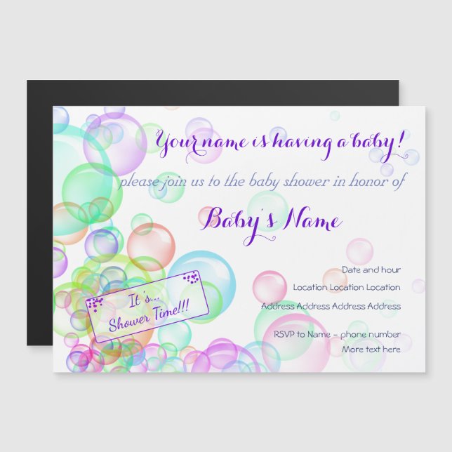 Rainbow Soap Bubbles Baby Shower Magnetic Invitation (Front/Back)