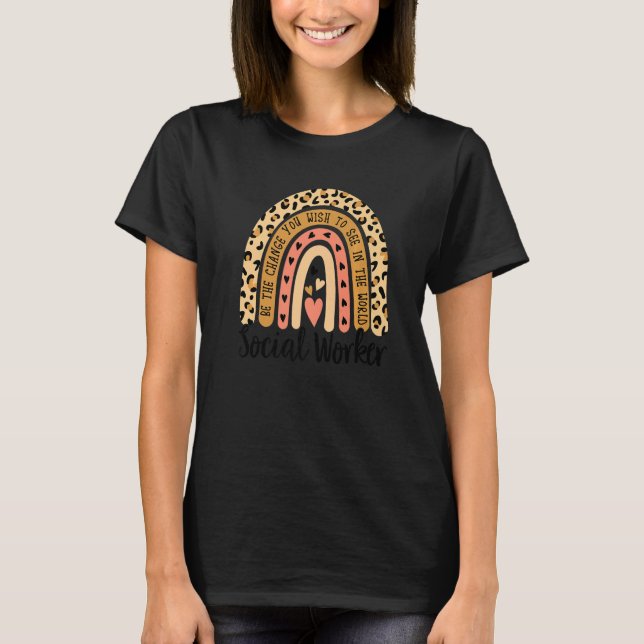 Rainbow Social Worker Leopard Social Work Love T-Shirt (Front)