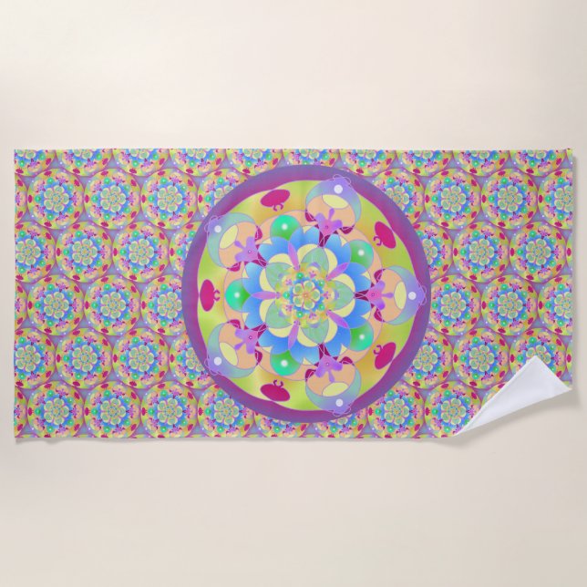 Rainbow Song Mandala Beach Towel (Front)