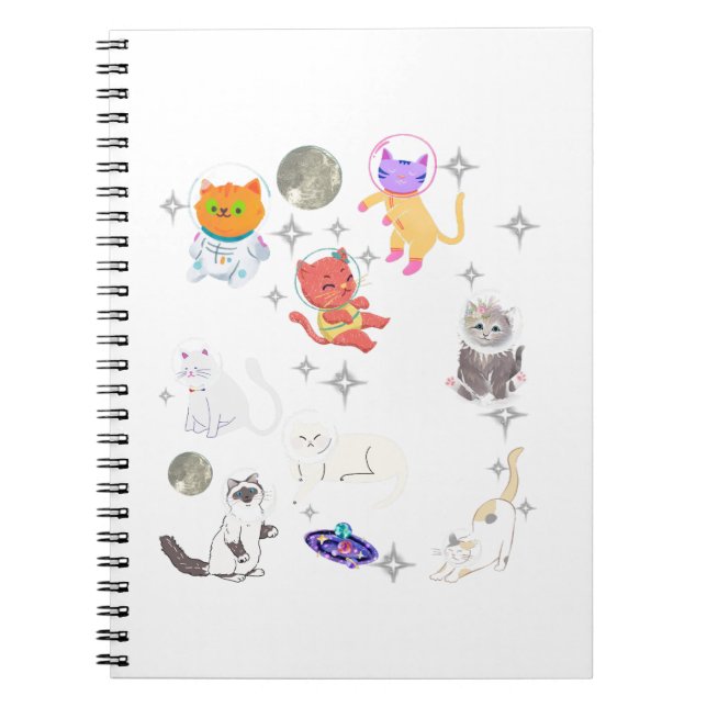 Rainbow Space Cats Galaxy Dreams Cute Kawaii  Notebook (Front)