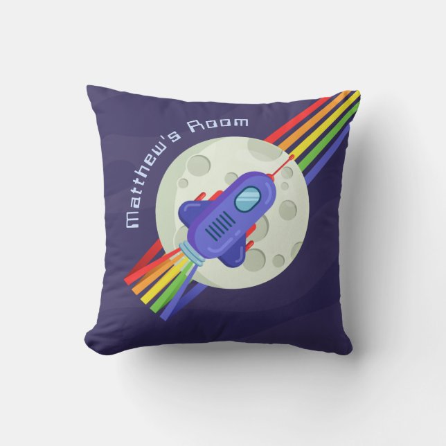 Rainbow Space Rocket Childrens Room Cushion (Front)