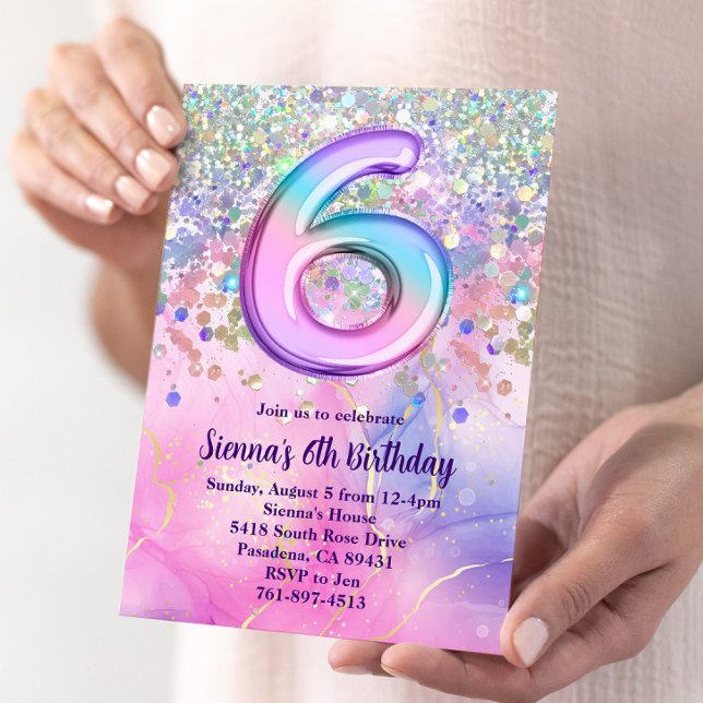 Rainbow Sparkle Glitter 6th Birthday Party Invitation (Creator Uploaded)