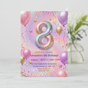 Rainbow Sparkle Glitter 8th Birthday Party Invitation