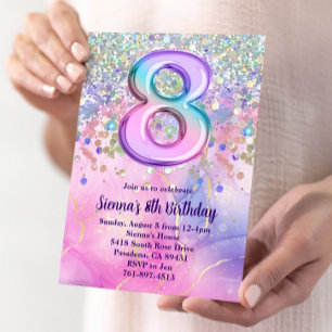Rainbow Sparkle Glitter 8th Birthday Party Invitation
