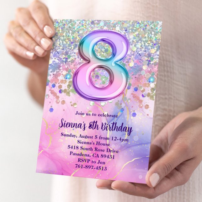 Rainbow Sparkle Glitter 8th Birthday Party Invitation (Creator Uploaded)