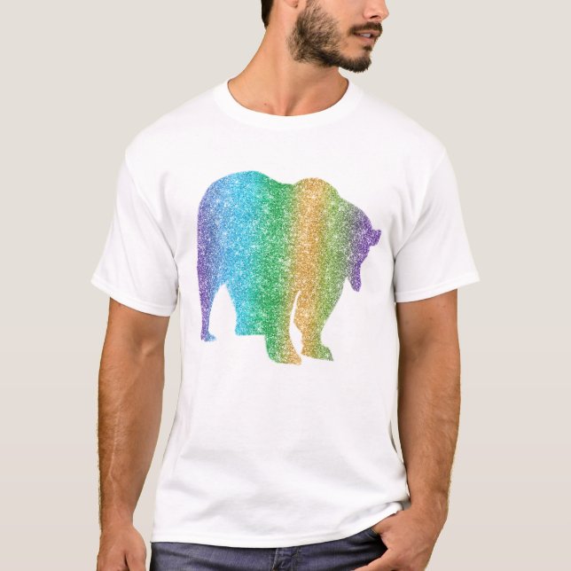 Rainbow Sparkle Glitter Colourful Bear Animal T-Shirt (Front)