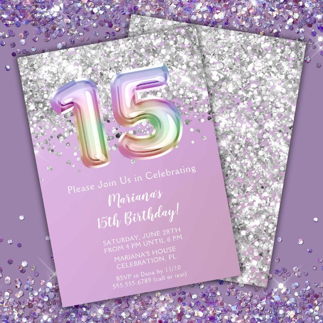 Rainbow Sparkle Glitter Girl 15th Birthday Party Invitation (Creator Uploaded)
