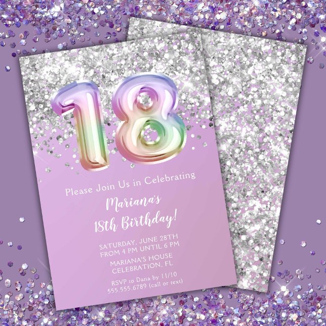 Rainbow Sparkle Glitter Girl 18th Birthday Party Invitation (Creator Uploaded)