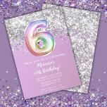 Rainbow Sparkle Glitter Girl 6th Birthday Party Invitation<br><div class="desc">Rainbow sparkle glitter birthday party invitation for a 6 year old girl with elegant script writing and fun number foil balloons.</div>