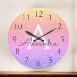 Rainbow Sparkle Glitter Monogram Name & Initial<br><div class="desc">Rainbow Pastel Gold,  Purple and Pink Ombre Sparkle Glitter Monogram Name and Initial Serving Wall Clock. The Wall Clock makes the perfect gift for someone who loves sparkle and glitter.</div>