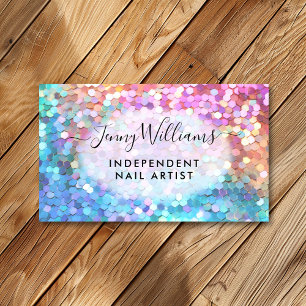Rainbow Sparkle Glitter Pastel Nail Artist Business Card